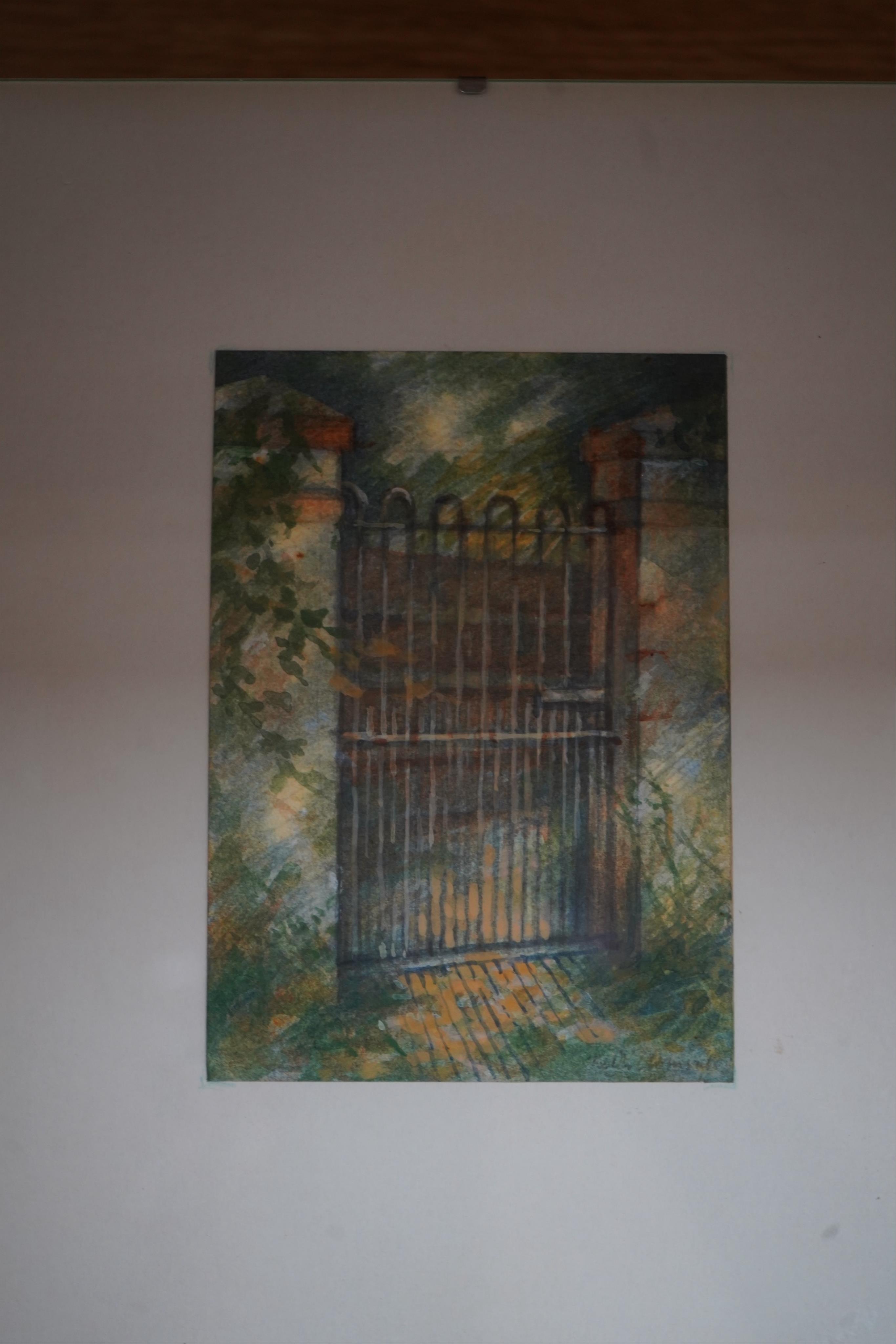 Keith Clements, two acrylics on paper, to include ‘Gateway at Iford', signed, label verso, 13 x 9cm. Condition - good